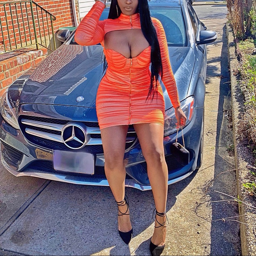 Orange Ruched Bodycon Dress